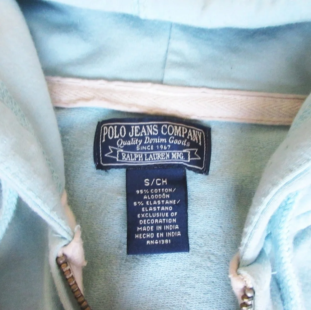 Vintage Ralph Lauren Polo Zip-Up Hoodie – Y2K Light Blue Size Small Amer… - Picture 4 of 5